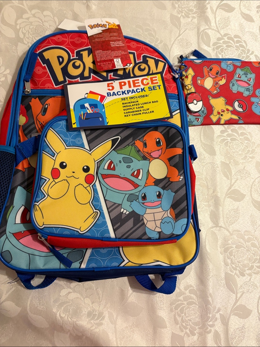 Pokemon Kids 5-Piece Backpack Set - Blue/Red New last one